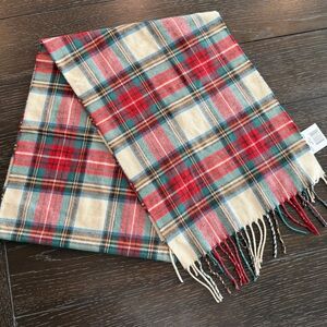 NWT Softer Than Cashmere Plaid Fringe Scarf in Red, Green and Cream